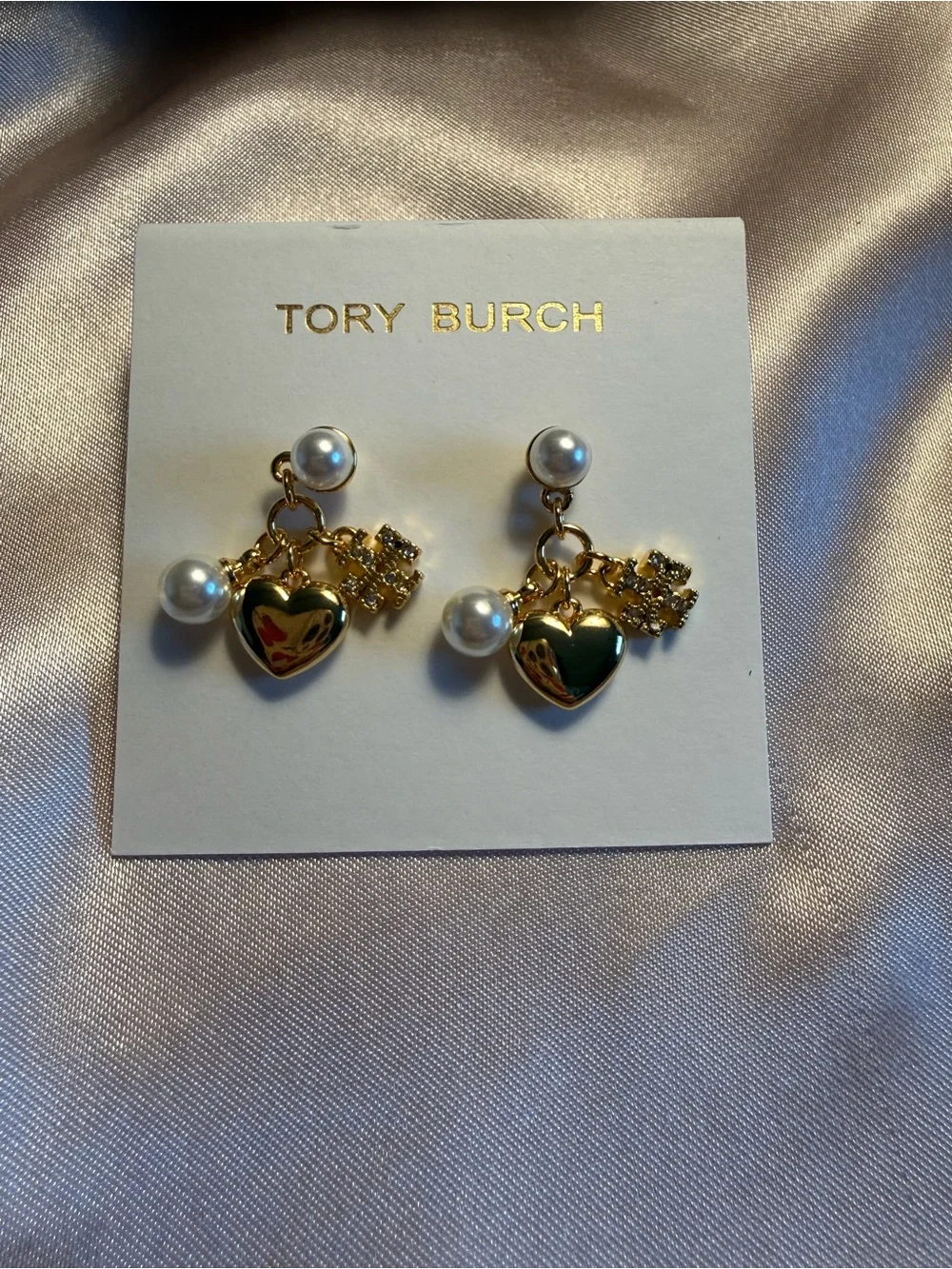 Tory Burch Gold-Tone Heart, Pearl & Crystal Drop Earrings